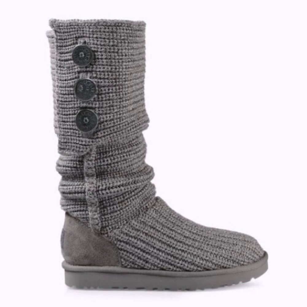 UGG Classic Tall Cardy Knit Sweater Boots Gray Cozy Winter Boho Boot Size 7